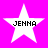 Four white star-shaped icons with black text "JENNA" centered on a bright pink background, arranged in a