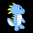 Pixelated blue dragon with yellow spikes and white underbelly stands against black background, head turned left in first view, right in second view.