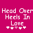 Pixelated text on a solid magenta background with repeated phrases and heart symbols.