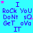 A static digital image with a bright cyan background displaying repeated text and star symbols in purple, pink, and light blue.