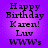 Pixelated text on purple background reads 'Happy Birthday Karen! Luv WWW's' with slight color variation between frames.