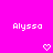 A bright pink background displays repeated 'Alyssa' text with heart and downward arrow icons, transitioning between static and animated states.