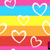 Pixelated heart pattern on rainbow stripes with partial text fragments 'Love' and 'Ken' in pink block letters.