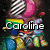 Animated icon with colorful abstract shapes and text overlays, featuring a pink crescent moon and striped object against dark background.
