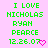 Green pixelated text on pink background reads 'I LOVE NICHOLAS RYAN PEARCE 12.26.07' with a pink heart symbol.