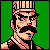 Pixelated 50x50 static icon of a man with mustache wearing striped cap and black shirt against green background, rendered in retro video game style.