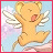 Pixelated cartoon character with light brown fur, closed eyes, and a pink tongue sticking out, set against a light blue sky with white clouds.