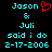 Pixelated cyan text on black background with red heart symbol above 'Jason' in left ; identical layout without heart in right