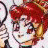 Pixelated static image of a character with red hair, light skin, and dark eyes in profile view against a pale background.