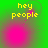 Green background with pink gradient circles and yellow text reading 'hey people' in four quadrants, showing animation changes in circle size and position.