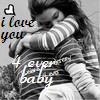 Black-and-white image of a person with long hair embracing another person, with text overlays reading 'i love you' and 'i love you baby' and a heart symbol.
