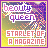 Pixelated icon with 'beauty queen' and 'STARLET OF A MAGAZINE' text over a purple-yellow gradient background featuring scattered white sparkles.