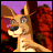 Animated kangaroo with brown fur and blue eyes performs sequential gestures against a purple background with red foliage.