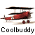 A contact sheet of eight animated frames showing a red biplane with black wings and landing gear, each frame labeled "Coolbuddy" below it on a white background.