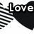 Black heart shape with white 'Love' text over striped background, partially cropped with gray area on right.