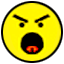 Static yellow emoji face with angry expression, black outline, and red mouth detail on white background.