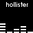 Black background with white pixelated text 'hollister' repeated across top and bottom, separated by horizontal bar graphs of varying heights.