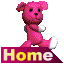 A 6-frame animated contact sheet showing a pink cartoon bear walking across different poses with "Home" text banners below each frame.