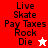 A static image with four quadrants displaying text and symbols on red, white, and pink backgrounds.