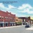 Pixelated static image of a building with red-brown facade under light blue sky with white clouds, featuring multiple windows and a street-level view.