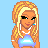 Pixel art contact sheet showing three distinct frames of an animated buddy icon with a blonde cartoon character, text elements, and blue background.