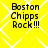 Yellow background with white diamond pattern and black text reading Boston Chipp Rock!!! in four identical quadrants.