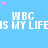 Blue background with repeated white text "WBC IS MY LIFBS MY LIFBS MY LIFBS MY LIFE" and scattered pink stars.