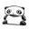 Pixelated black-and-white panda icon in multiple poses including sitting, lying down, and turning head left to right.