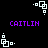 Pixelated white geometric shapes rotate around a central point on a black background, with purple text reading CAITLIN displayed in four positions.