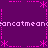 Purple background with pink pixelated text and star-like symbols arranged in a pattern