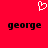 Red background with white pixelated heart symbol above two black pixelated 'george' texts.