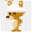Pixelated cartoon dog with brown fur, white and pink headband, black eyes and nose standing against light gray background.