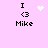 Pixel art icon with pink background showing "I <3 Mike" text and animated white heart or starburst effects.