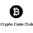 Black circular icon with white stylized 'B' symbol centered above pixelated text reading 'Crypto Code Club'.