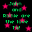 Green pixelated text reads "John and Richie are the love 1's!" over a black background with pink stars.