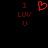 Red pixelated text and heart symbol on black background, with 'I LUV U' repeated on both sides of a central heart.