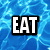 Blue water background with three white text elements: EAT, SLEEP, DIVE in bold blocky font.