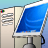 Static pixelated icon of a computer monitor with blue screen and document sidebar, rendered in low-resolution 256x256 pixels.