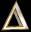 Three vertical of white and gold triangular shapes on black backgrounds, with subtle variations in outline thickness and shading across frames