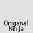 Pixelated black and yellow ninja figure in multiple motion states with trailing lines, displayed on light gray background beneath repeated "Origanal Ninja" text.