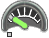 A circular gauge with a green needle pointing left, surrounded by colored squares below it.