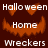 Halloween-themed pixel art icon with orange pumpkin face, white text reading 'Halloween', 'Home', and 'Wreckers' on dark brown background.