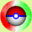 A circular icon with red top, white bottom, blue band and central button surrounded by a green-red gradient ring in various states of visibility.