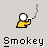 Pixelated character in yellow shirt smokes cigarette with smoke trails, text "Smokey" below each instance on gray background.
