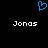 Blue pixelated heart symbol above two white 'Jonas' text instances on black background.