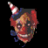 Pixelated clown head with red nose, black eye patches, and a striped hat against dark background; green text reads 'Original Icons .com' on right.