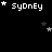 Pixelated text 'SyDnEy' with varying star positions on a black background, showing animation changes across frames.