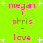 Bright green background with pink text and white starbursts showing 'megan + chris = love' repeated twice in a