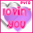 six shows a purple heart with white highlights, each displaying different pink text over the heart