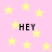Pink background with yellow stars and four instances of the word HEY in black text.